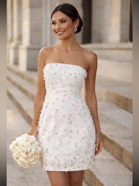 NWT SIMKHAI Yasmin Strapless Embellished Bustier Mini Dress in Ivory